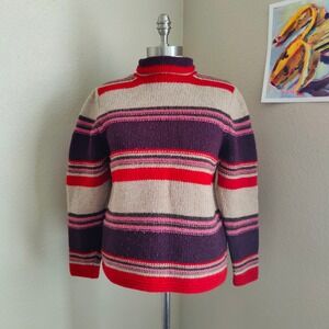 Vintage 90s Eddie Bauer Lambswool Sweater Rollneck Striped Whimsy Boho Artsy M